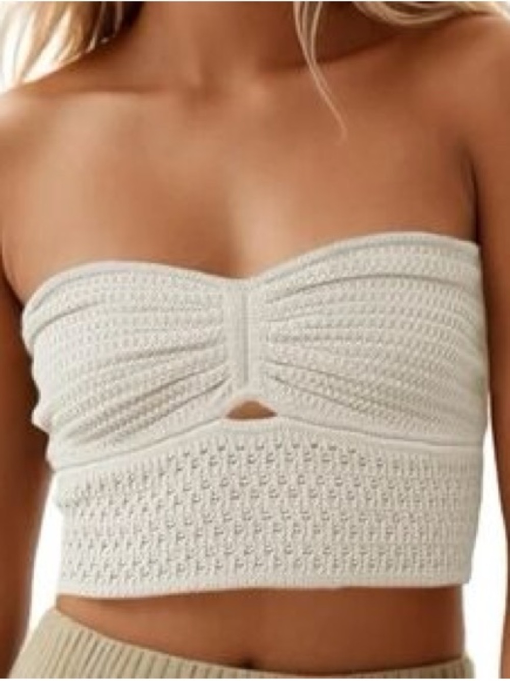 American Eagle Outfitters Creamy Beige Crochet Bandeau Style Tube Top